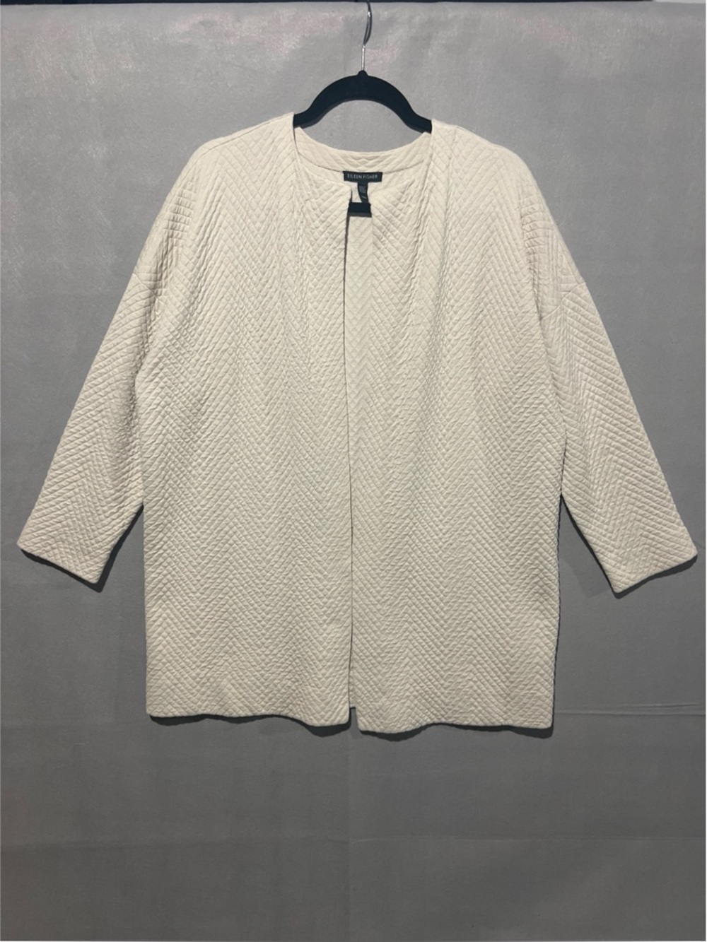 Eileen Fisher Jacket Women’s M Bone Silk Organic Cotton Interlock Jacquard - Picture 2 of 11